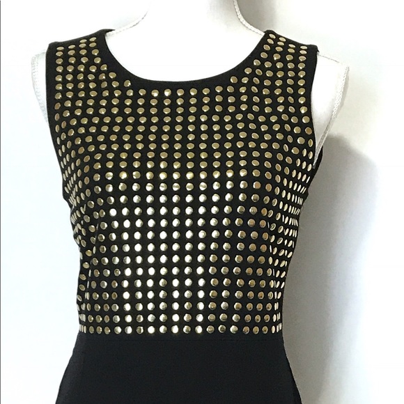 Carmen Marco Valvo Black Gold Studded Dress - Picture 2 of 8